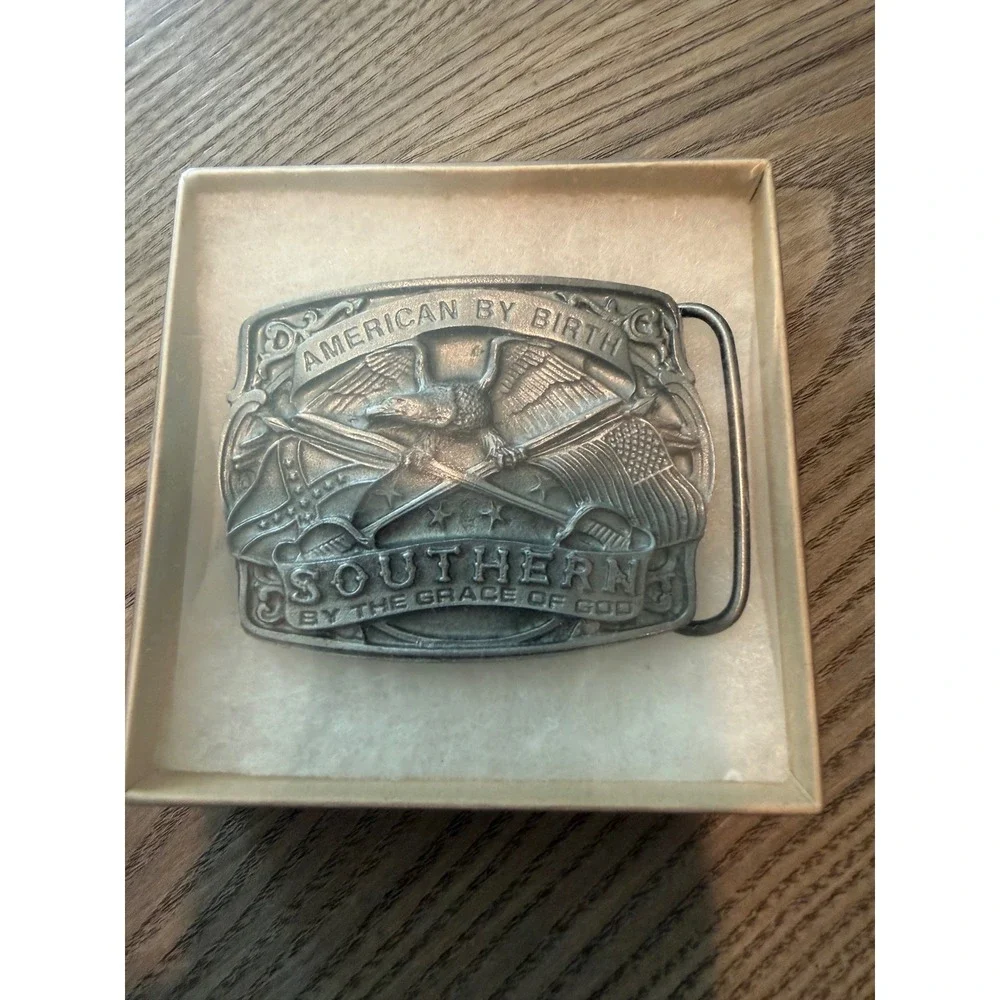 Western Express American by Birth Southern by Grace of God Belt Buckle USA NIB